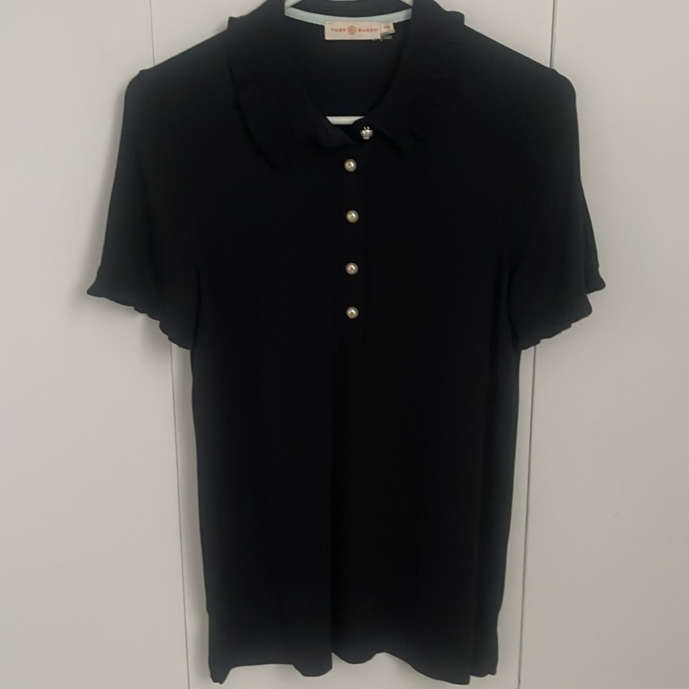 Tory Burch Top with Pearl Logo Buttons size Medium